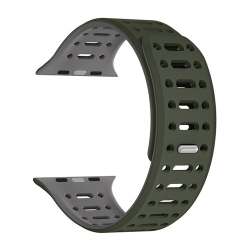Watch 10 42mm KRD-124 Silikon Kordon Strap Kayış - Koyu Yeşil-Gri