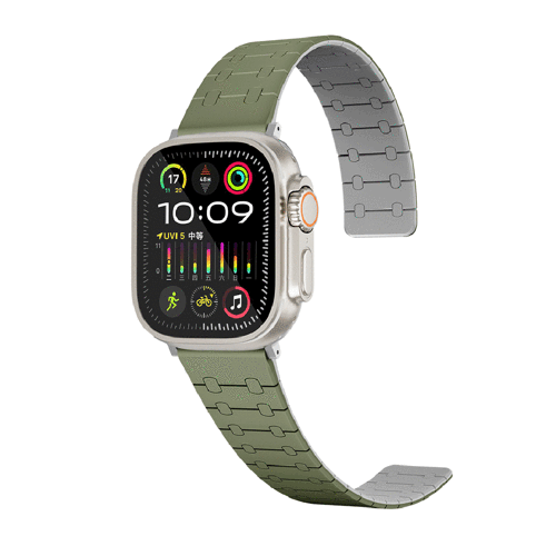 Watch Ultra 49mm KRD-111 Çizgili Desenli Silikon Kordon - Yeşil