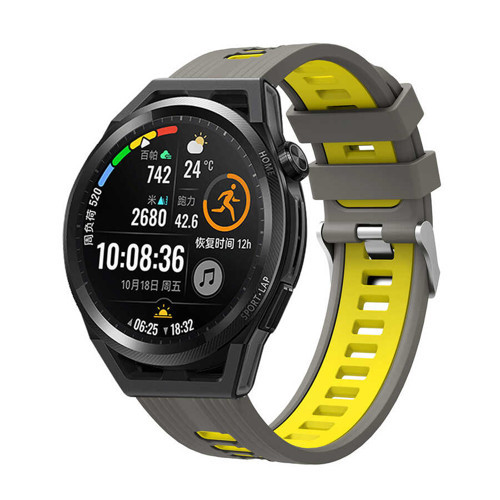 Huawei GT2 42mm KRD-55 Silikon Kordon - Gri-Sarı