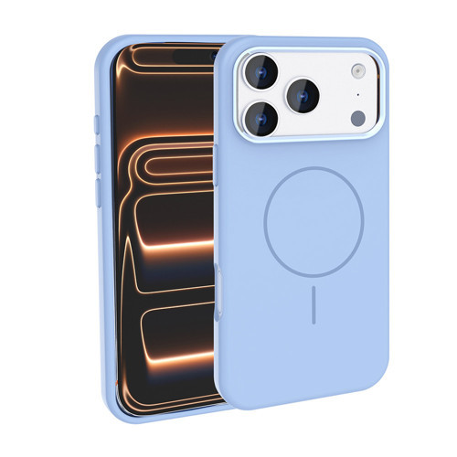 iPhone 18 Pro Kılıf M-Safe Şarj Özellikli Metal Kamera Çerçeveli Edi Silikon Kılıf - Açık Mavi