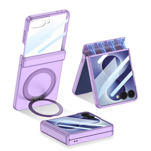 Galaxy Z Flip 8 Kılıf M-safe Şarj Özellikli Kıpta KPT-06 Ring Standlı Kılıf - Mor