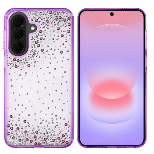Galaxy A57 Kılıf Airbag Tasarımlı Damla Taşlı Şeffaf Pera Silikon Kılıf - Mor