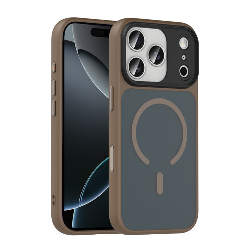 iPhone 18 Pro Kılıf Mat Arka Yüzey Wireless Şarj Özellikli Flet M-safe Kılıf - Desert Titanyum