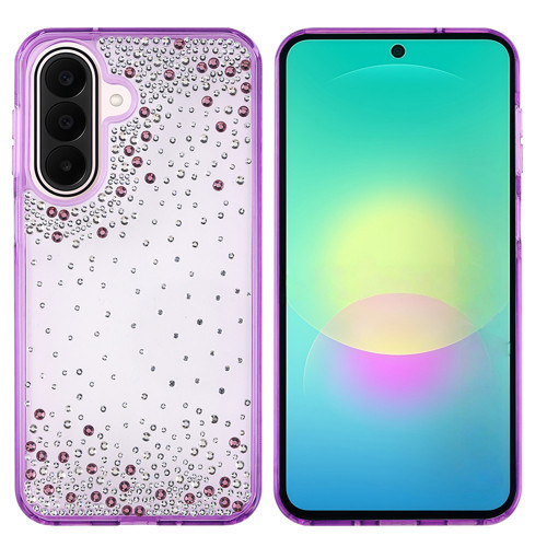 Galaxy A27 Kılıf Airbag Tasarımlı Damla Taşlı Şeffaf Pera Silikon Kılıf - Mor