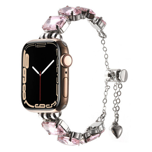 Watch Ultra 49mm KRD-115 Renkli Taş Tasarımlı Kordon - Rose Pembe