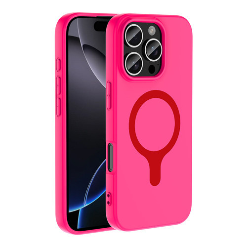 iPhone 16 Pro Kılıf M-Safe Şarj Özellikli Aris Silikon Kılıf - Koyu Pembe
