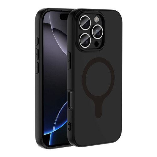 iPhone 16 Pro Max Kılıf M-Safe Şarj Özellikli Aris Silikon Kılıf - Siyah