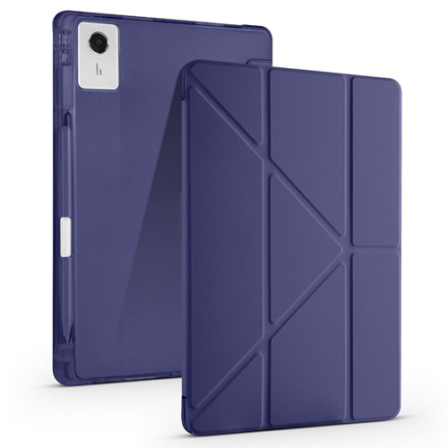 Lenovo Idea Tab Plus 12.1 Kılıf Tri Folding Kalem Bölmeli Standlı Kılıf - Lacivert