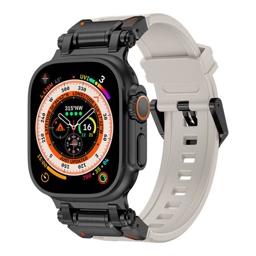 Watch Ultra 49mm KRD-101 Titanyum Metal Başlıklı Silikon Kordon - Siyah-Starlight