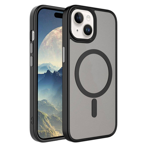 iPhone 15 Kılıf Mat Arka Yüzey Wireless Şarj Özellikli Flet M-safe Kılıf - Siyah