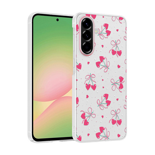Galaxy A57 Kılıf Kamera Korumalı Desenli Klip Kılıf - Kalpli Kiraz