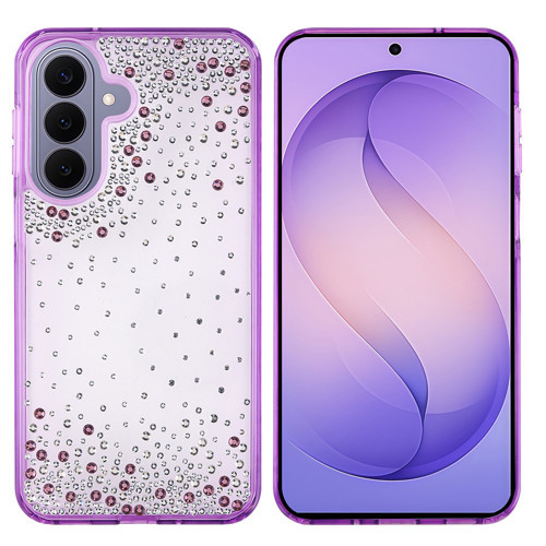 Galaxy S26 Plus Kılıf Airbag Tasarımlı Damla Taşlı Şeffaf Pera Silikon Kılıf - Mor