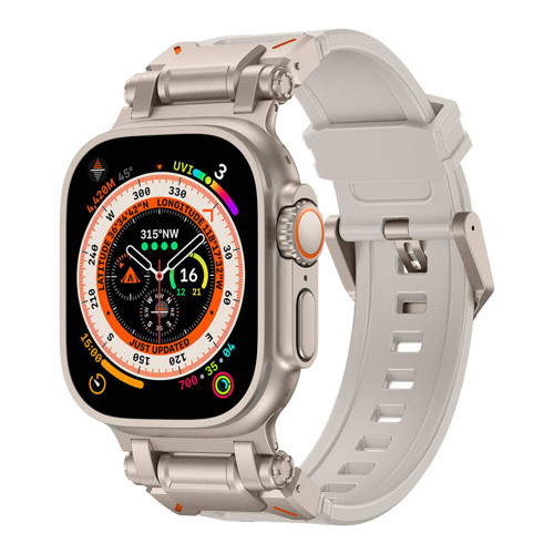 Watch Ultra 49mm KRD-101 Titanyum Metal Başlıklı Silikon Kordon - Starlight-Titanyum