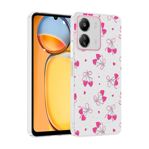 Xiaomi Poco C65 Kılıf Kamera Korumalı Desenli Klip Kılıf - Kalpli Kiraz