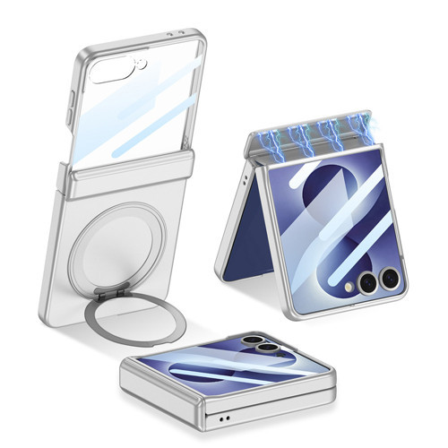 Galaxy Z Flip 8 Kılıf M-safe Şarj Özellikli Kıpta KPT-06 Ring Standlı Kılıf - Gümüş