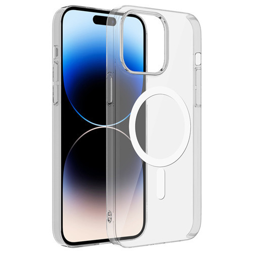 iPhone 14 Pro Max Kamera Korumalı M-Safe Şarj Özellikli Şeffaf London Sert PC Kılıf - Şeffaf