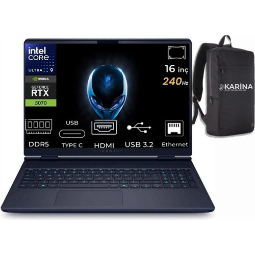 Dell Alienware 16X Aurora Intel Core Ultra 9-275HX AC16251-CU932157W-K03 32GB 2tb RTX5070 8gb W11HOME 16 Inç 2k Wqxga 240Hz 3ms Wva Taşınabilir Bilgisayar