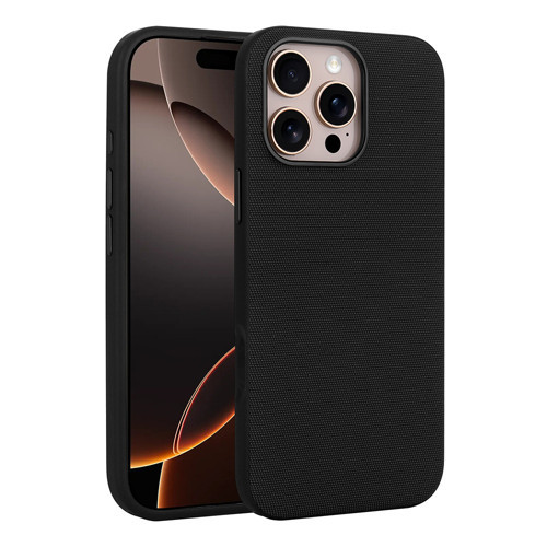iPhone 16 Pro Kılıf M-Safe Şarj Özellikli Kumaş Tasarımlı Miami Sert PC Kılıf - Siyah