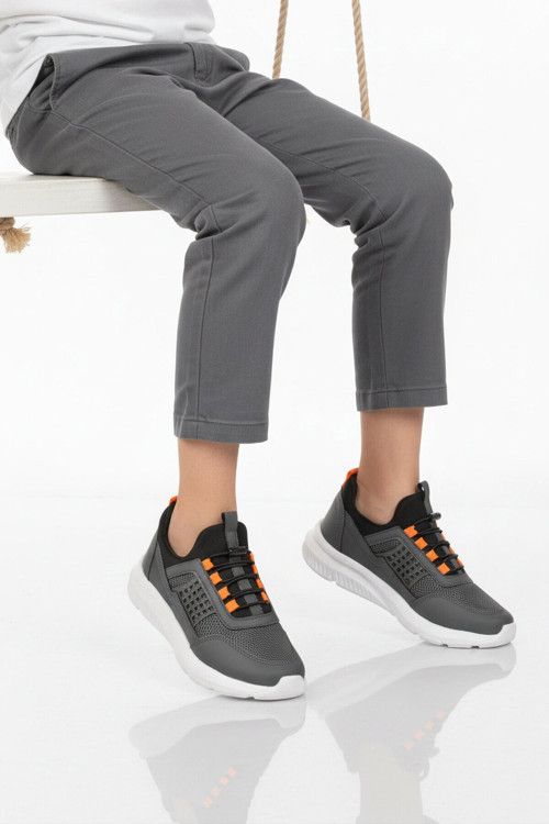 Füme Turuncu Fileli Hafif Esnek Unisex Çocuk Spor Ayakkabı Motano F