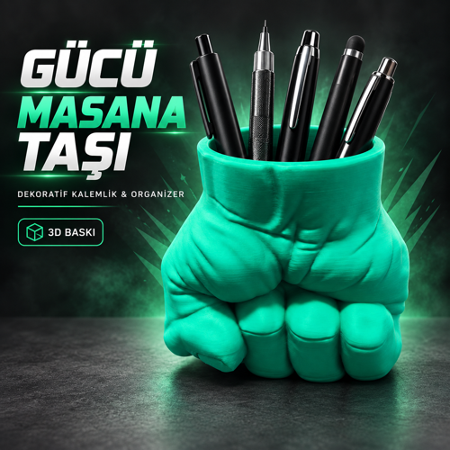 Kaslı Figür Tasarımlı 3D Baskı Dekoratif Kalemlik ve Masaüstü Organizer