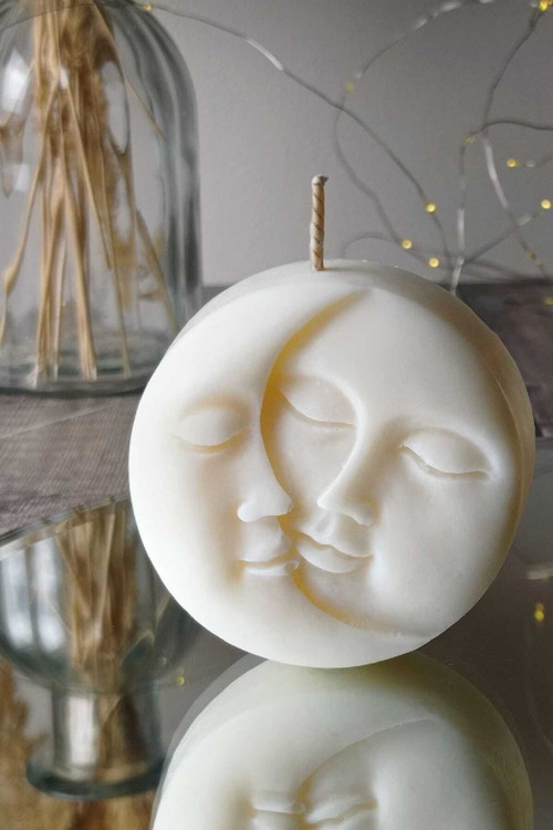 Ay Ve Güneş Doğal Soya Mum Kokulu Beyaz Renk Dekoratif Mum