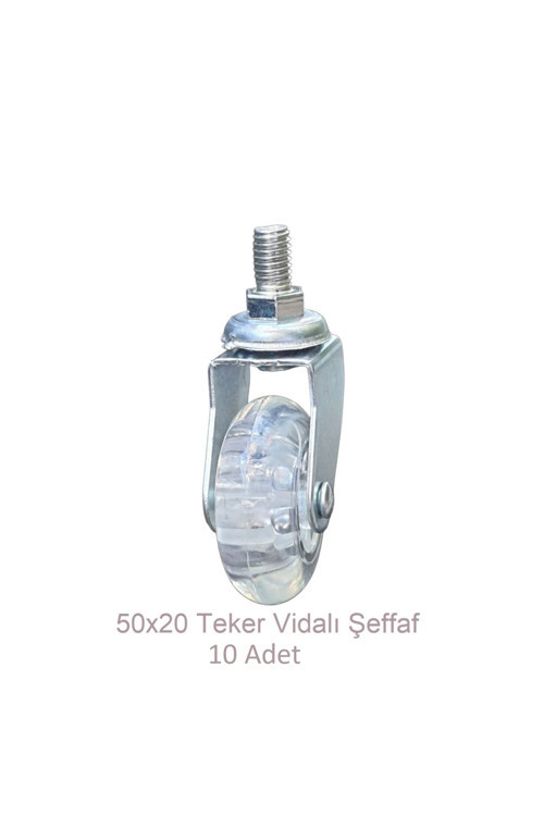 Ofis Koltuk Dolap Etejer 360 Derece Döner 50 X 20 Vidalı Teker Şeffaf 50 Mm 10 Adet