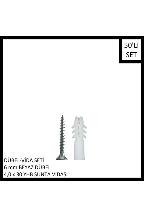 Dübel Vida Seti 50 Adet, 6mm Dübel 4,0x30 Vida