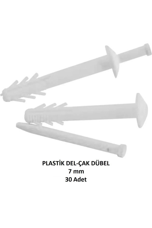 Plastik Çivili Korniş Dübeli, 7 mm Del Çak Dübeli (30 Adet)
