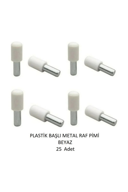 Plastik Metal Başlı Raf Pimi Beyaz 25 Adet