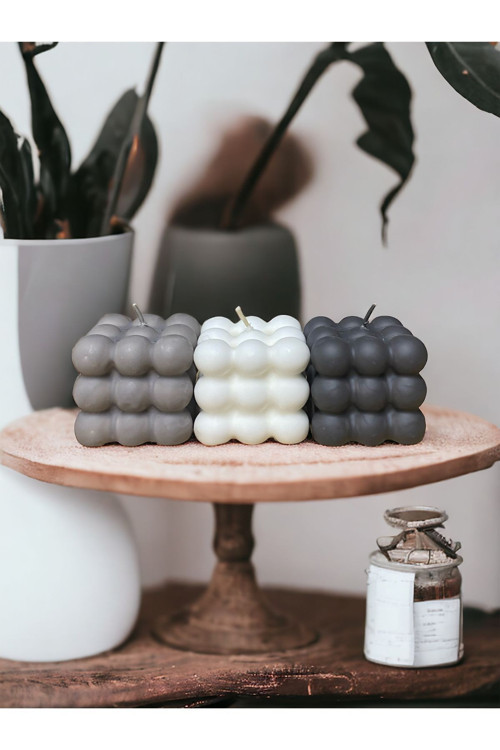 Soya Wax 3 Lü Bubble Mum Beyaz, Gri ,Koyu Gri Vanilya Kokuludur