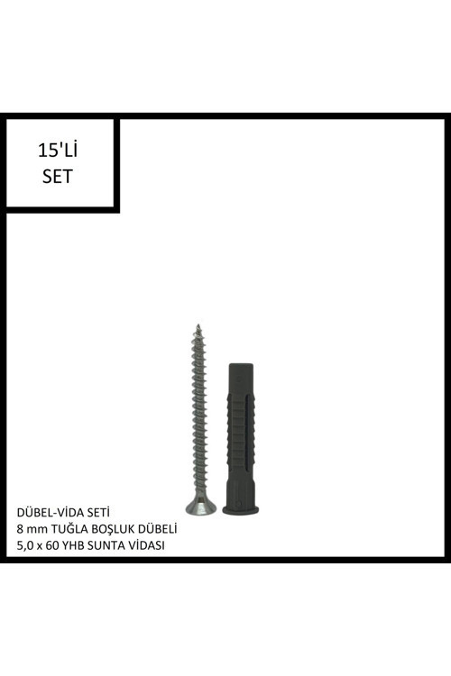 Boşluk Dübel Seti 15 Adet. 08mm Dübel ,5.0x60 Sunta Vidası