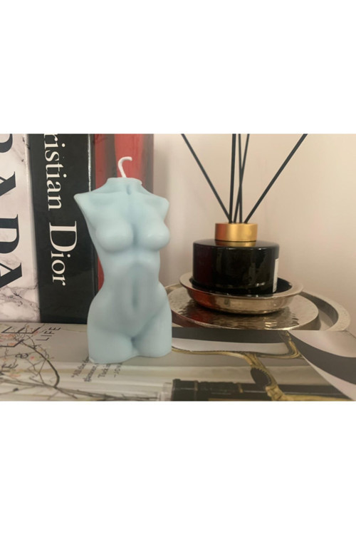 Dekoratif Soya Wax Mum Kokulu Kadın - Büst - Mavi -