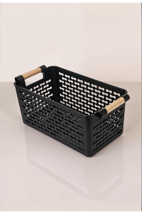 Çok Amaçlı Şık Organizer Plastik Sepet, Buzdolabı Ve Banyo Organizer, 5Lt, 27X15X12Cm, Siyah