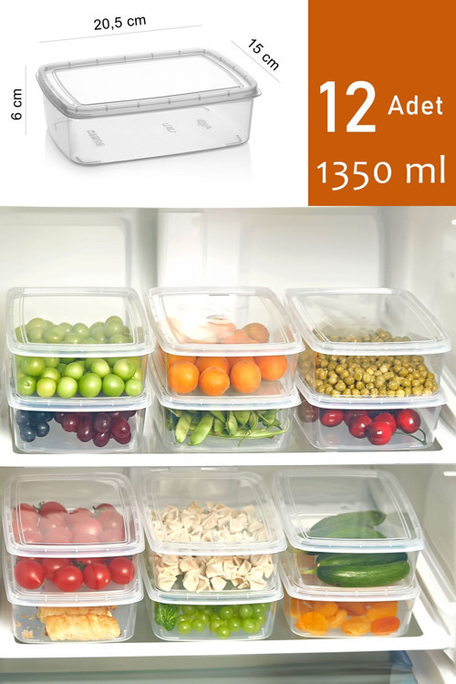 12 Adet 1350 Ml Buzluk Ve Mikrodalga Saklama Kabı, Derin Dondurucu Saklama Kabı