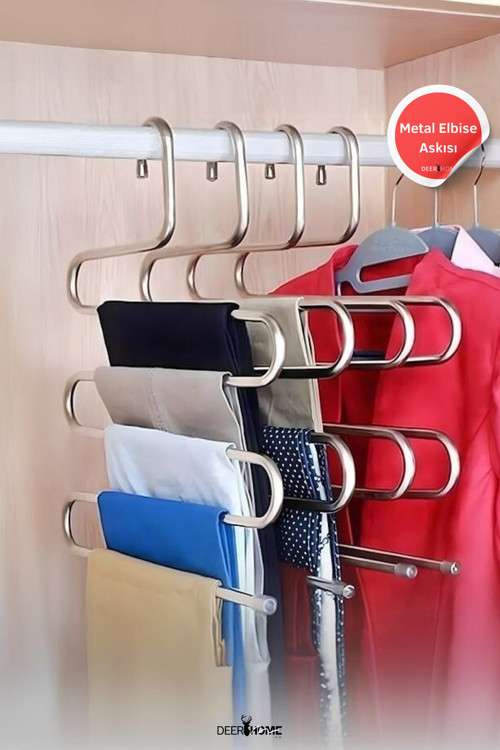 5 Bölmeli Metal Elbise Askısı - Giysi Pantalon Eşarp Fular Kıyafet Gardrop Düzenleyici Organizer
