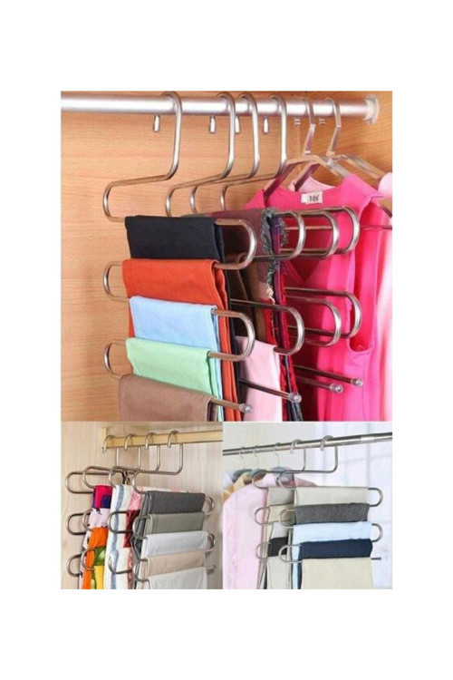 3 Adet Metalik Pantolon Ve Eşarp Askısı 5 Katlı Akıllı Askı
