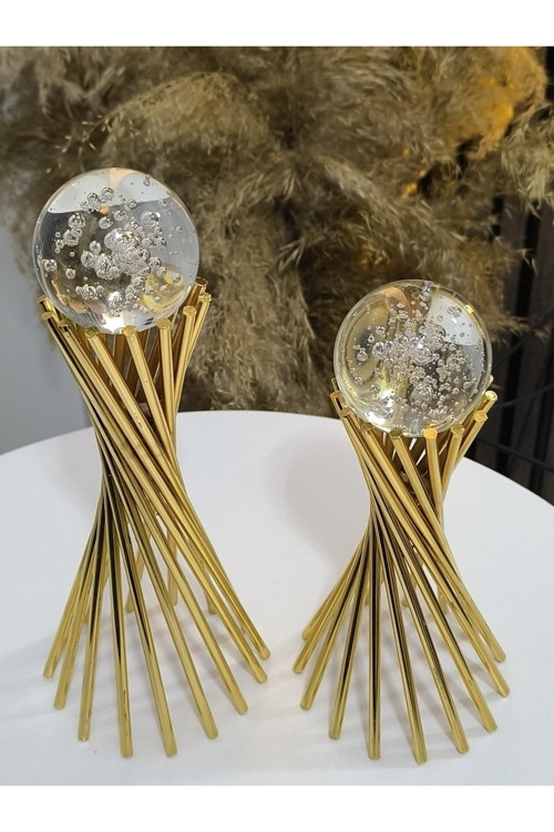 Gold Kabarcık Küre 2'Li Metal Biblo Obje Ev Aksesuar Masa Konsol Orta Sehpa Dresuar Salon Ofis Dekor