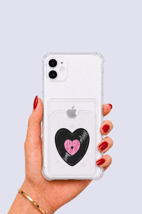 iPhone 12 Kartlıklı Vinly Desenli Kılıf