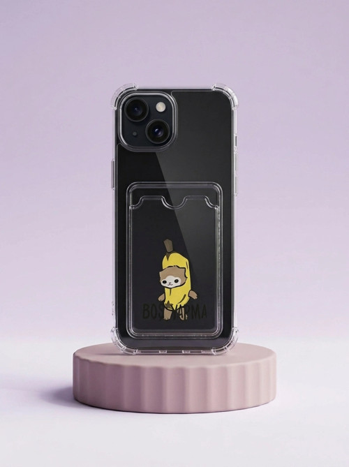 iPhone 15 Boş Yapma Muz Detaylı Kart Bölmeli Şeffaf Telefon Kılıfı