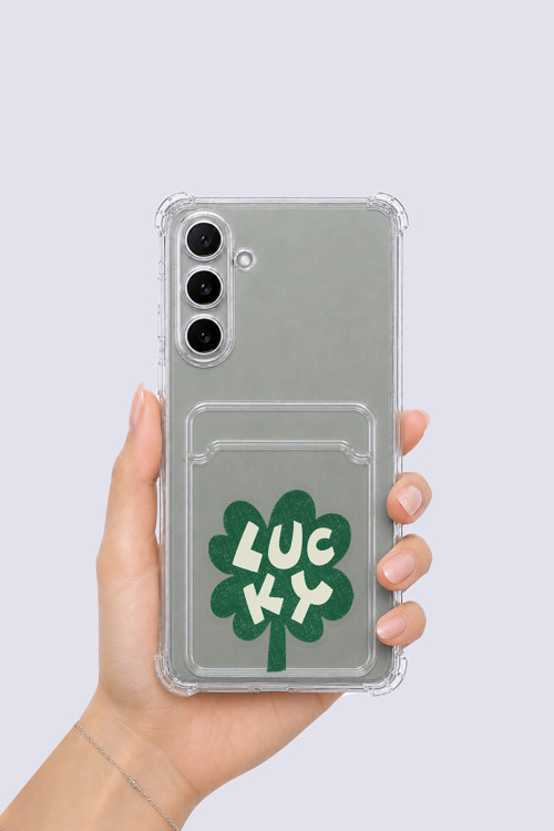 Samsung Galaxy A54 Kartlıklı Lucky Yonca Desenli Kılıf
