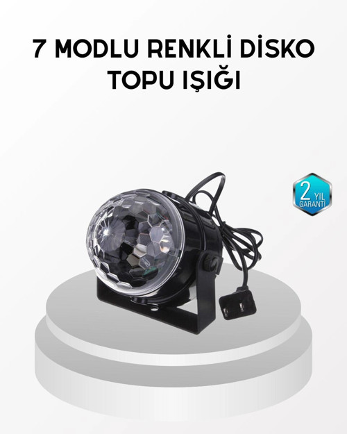 7 Renk Modlu Müzik Sensörlü Disko Topu – LED Işıklı Parti Aydınlatması