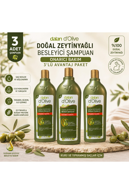 D'olive Doğal Zeytinyağlı Onarıcı Bakım Besleyici Şampuan 400 Ml x 3 Adet