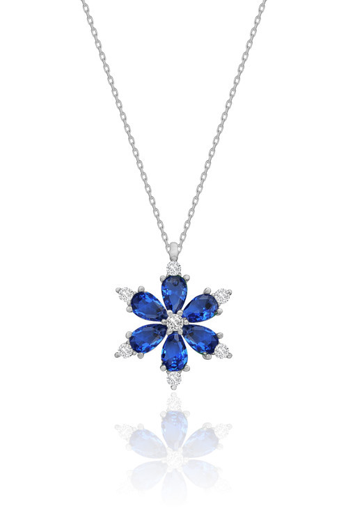 Lotus Çiçeği Gümüş Kolye Safir Taşlı 925 Ayar ST198