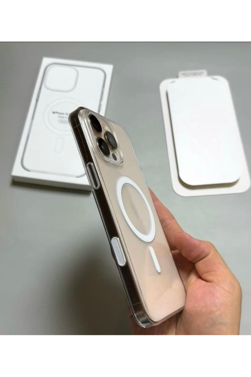 Apple iPhone 16 Pro Max Magsafe Animasyonlu Sararmaz Kutulu Mika Şeffaf Kılıf