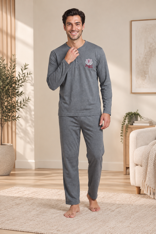 Falkom 5805 İnterlok Kışlık Kalın Kumaşlı Erkek Ev Pijama Takımı