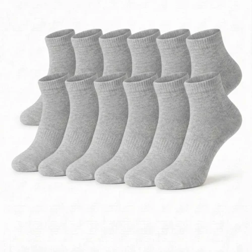 Wak Erkek Bambu Patik Çorap 12’li Paket, Gri, Nefes Alan Nem Emici Yumuşak Günlük Spor Bilek Çorabı