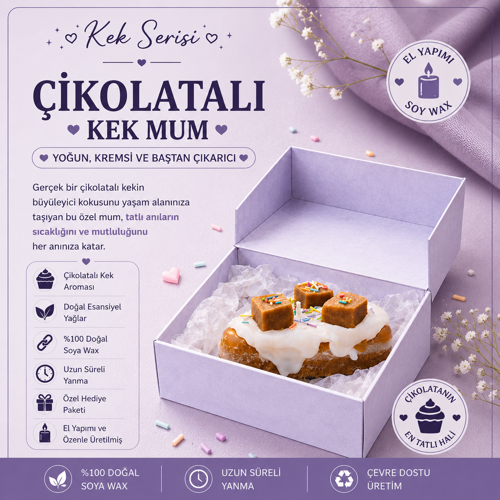 Üçgen Dilim Kek Mum Serisi Çikolata Kokulu Kek Mum – El Yapımı Soya Mum