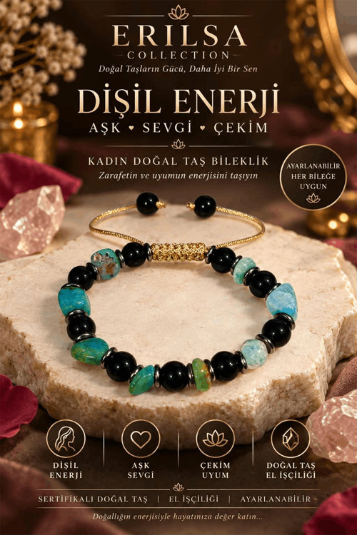 Sertifikalı Dişil Enerji Aşk Sevgi Çekim Kadın Doğal Taş Bileklik - Mavi Akik, Obsidyen