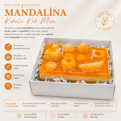 Jelli Kek Serisi Mandalina Kokulu Turuncu Jelli Kek Mum – El Yapımı Soya ve Jel Mum