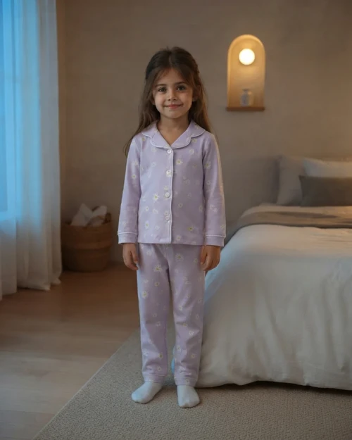 Çocuk Lila Papatya Desenli Pijama Takımı · 2 Parça
